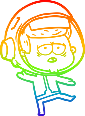 Gökkuşağı gradyan çizgi çizimi bir insan tarafından çizilmiş yorgun astronot