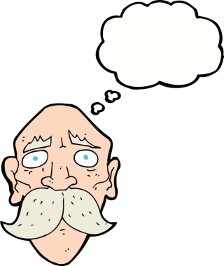 Bir insan tarafından çizilmiş düşünce baloncuğu olan üzgün yaşlı bir adam.