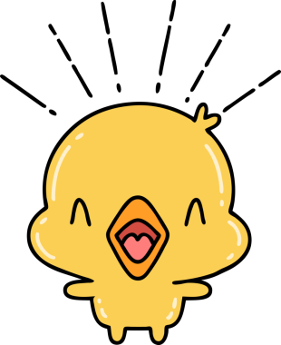 Bir insan tarafından çizilmiş geleneksel dövme stili şarkı söyleyen bir pilicin resmi.