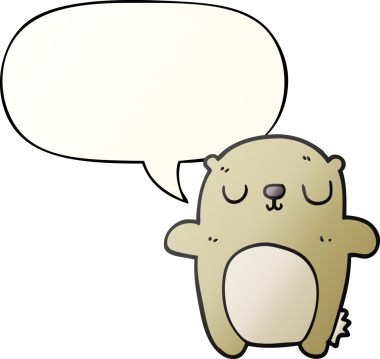 Bir insan tarafından çizilmiş yumuşak eğimli konuşma baloncuklu çizgi film ayısı.