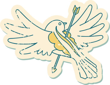 Bir insan tarafından çizilmiş ok ile delinmiş güvercin desenli dövme stili.