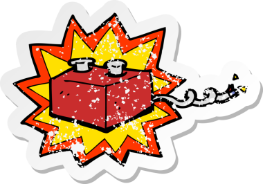 Bir insanın çizdiği karikatür bataryasının gerilimli retro etiketi