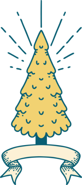 Bir insan tarafından çizilmiş çam ağacı dövmeli parşömen.