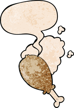 Çizgi film tavuk bacağı, konuşma baloncuğu ile insan tarafından çizilmiş retro doku.