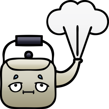 Bir insan tarafından çizilmiş dumanı tüten bir çaydanlığın gölgeli çizgi filmi.