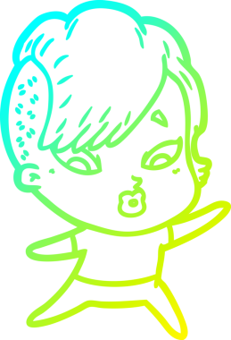 Bir karikatürün soğuk gradyan çizimi bir insan tarafından çizilen kızı şaşırttı.