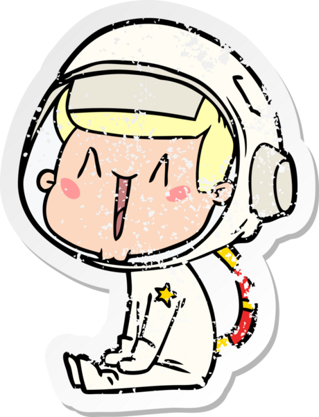 Bir insan tarafından çizilmiş mutlu bir astronotun sıkıntılı çıkartması.