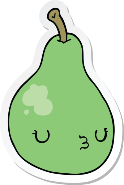 Bir insan tarafından çizilmiş karikatür armudu çıkartması.