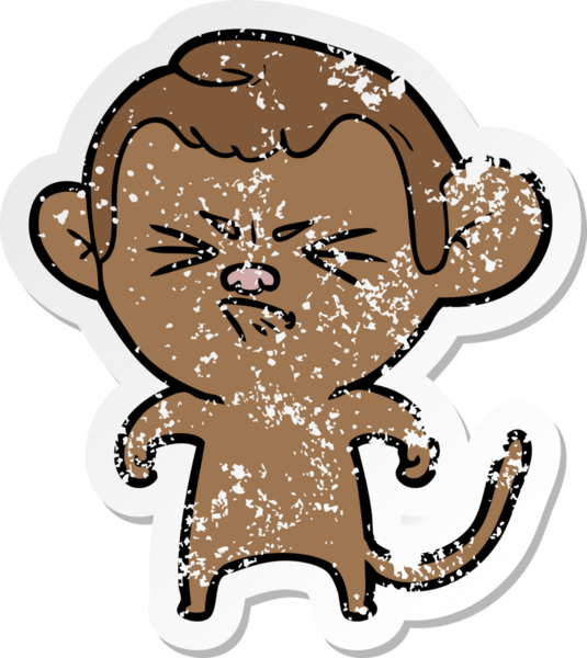 Bir insan tarafından çizilmiş kızgın bir maymunun sıkıntılı çıkartması.