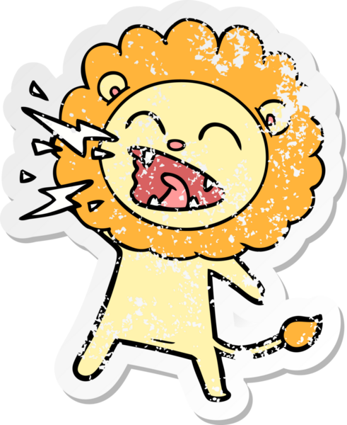 Bir insan tarafından çizilmiş kükreyen bir aslanın sıkıntılı çıkartması.