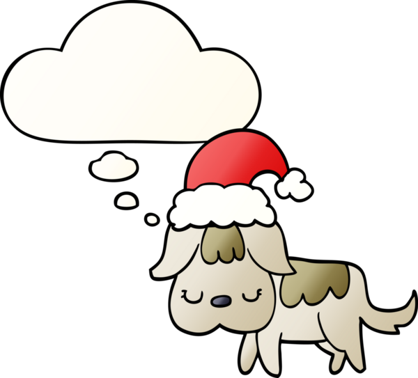 Düşünce baloncuğu bir insan tarafından çizilmiş şirin bir Noel köpeği.