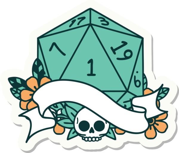 Bir insan tarafından çizilmiş doğal bir d20 zar etiketi.