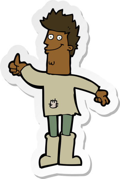 Bir insan tarafından çizilmiş paçavralar içinde pozitif düşünen bir adamın çıkartması.