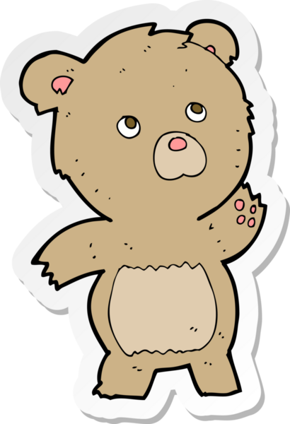 Bir insan tarafından çizilmiş meraklı bir oyuncak ayının çıkartması.