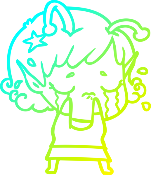 Bir insan tarafından çizilmiş ağlayan uzaylı kız çizgi filmi.