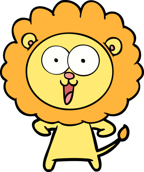 Bir insan tarafından çizilmiş mutlu çizgi film aslanı.