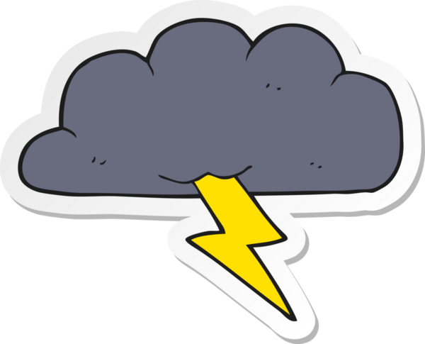 Bir insan tarafından çizilmiş bir karikatür gökgürültüsü bulutunun çıkartması