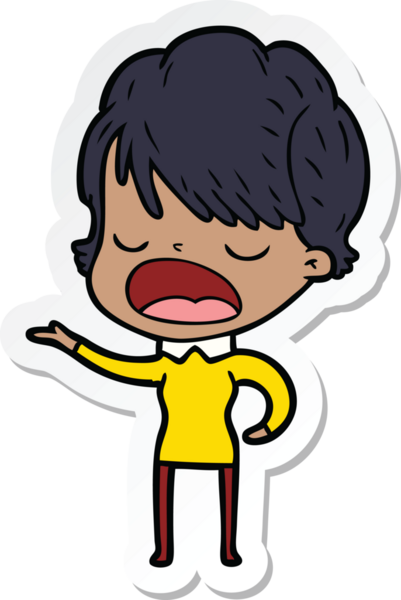 Bir insan tarafından çizilmiş bir karikatür kadının çıkartması.