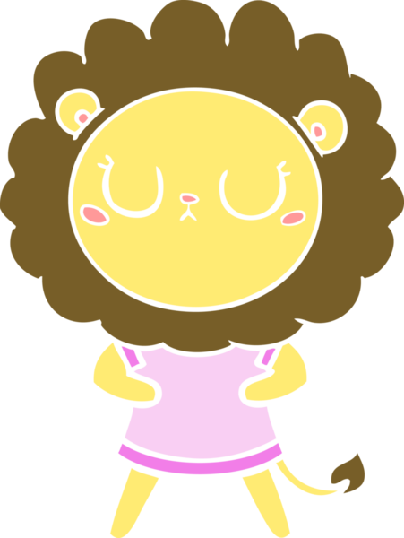 Bir insan tarafından çizilmiş düz renkli çizgi film aslanı