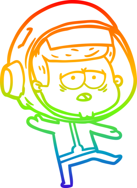 Gökkuşağı gradyan çizgi çizimi bir insan tarafından çizilmiş yorgun astronot