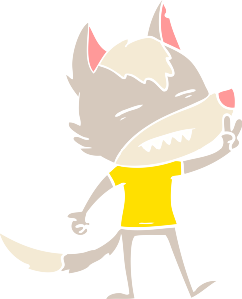 Düz renkli çizgi film kurt bir insan tarafından çizilmiş dişleri gösteriyor.