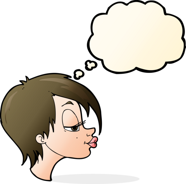 Bir insan tarafından çizilmiş düşünce baloncuğu olan güzel bir kadın.