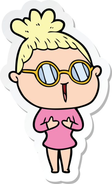 Bir insan tarafından çizilmiş gözlüklü bir karikatür kadının çıkartması.