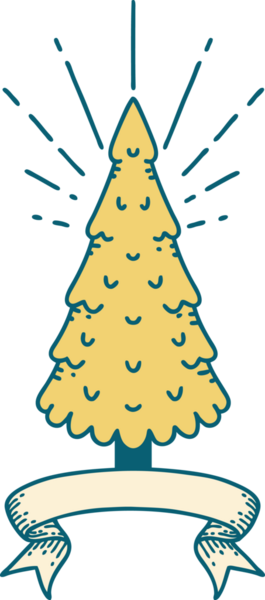 Bir insan tarafından çizilmiş çam ağacı dövmeli parşömen.