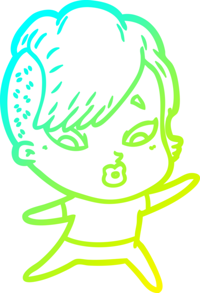 Bir karikatürün soğuk gradyan çizimi bir insan tarafından çizilen kızı şaşırttı.