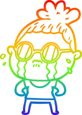 Bir insan tarafından çizilmiş güneş gözlüğü takan, ağlayan bir karikatür çizimi.