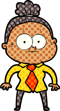 Bir insan tarafından çizilmiş mutlu yaşlı kadın çizgi filmi.