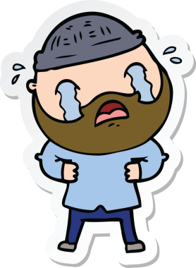 Bir insan tarafından çizilmiş ağlayan sakallı bir adamın çıkartması.