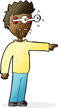 Bir insan tarafından çizilmiş gözleri olan çizgi film adamı.