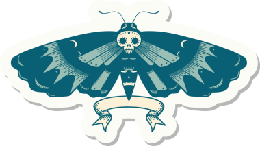 Bir insan tarafından çizilmiş ölüm baş güvesi pankartıyla dövme stili