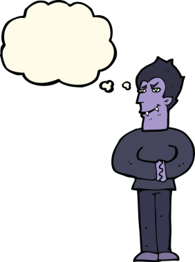 Bir insan tarafından çizilmiş düşünce baloncuğu olan bir vampir.