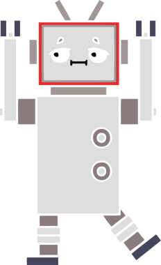 Bir insan tarafından çizilmiş düz renkli bir robot karikatürü