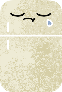 Bir insan tarafından çizilmiş buzdolabının retro çizim tarzı karikatürü.