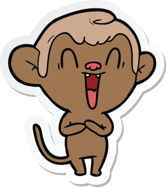 Bir insan tarafından çizilmiş gülen maymun çıkartması.