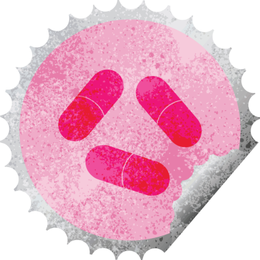 Bir insan tarafından çizilmiş hap vektör çizimi dairesel soyma etiketi