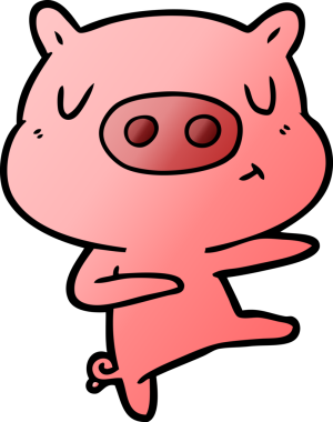 Bir insan tarafından çizilmiş çizgi film içerikli domuz dansı.