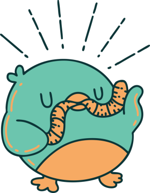 Bir insan tarafından çizilmiş, geleneksel dövmeli bir Robin resmi.