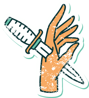 İnsan eliyle çizilmiş bir hançerin sembolik dövmeli görüntüsü.