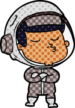Bir insan tarafından çizilmiş kendine güvenen bir astronot çizgi filmi.