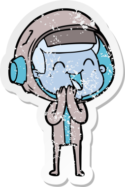 Bir insan tarafından çizilmiş mutlu bir astronotun sıkıntılı çıkartması.