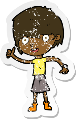 Bir insan tarafından çizilmiş olumlu bir tavrı olan karikatürcü bir çocuğun gerilimli geçmiş yapıştırması.