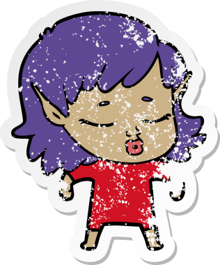 Bir insan tarafından çizilmiş güzel bir elf kızının sıkıntılı çıkartması.