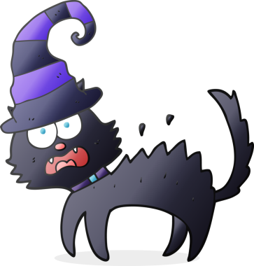 El yazısıyla çizilmiş bir karikatür. Bir insan tarafından çizilmiş korkmuş siyah kedi.