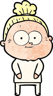 Bir insan tarafından çizilmiş mutlu yaşlı kadın çizgi filmi.