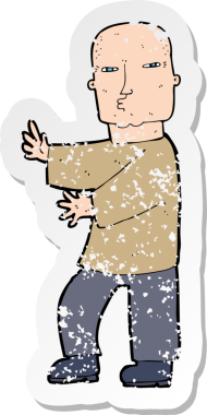 Bir insan tarafından çizilmiş sert bir adamın karikatür yapıştırması.