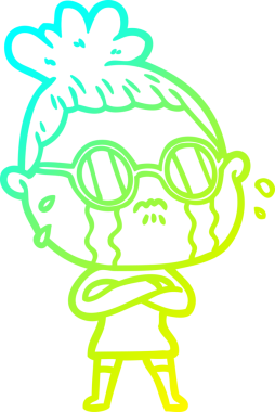 Bir insan tarafından çizilmiş gözlüklü, ağlayan bir karikatür çizimi.